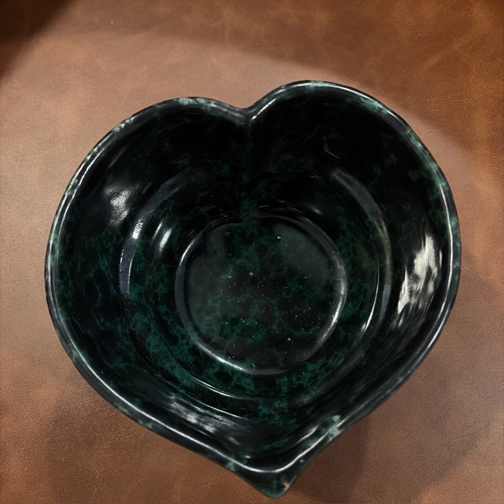Bennington potters Stoneware green Agate Heart baker Bowl maker stamp - Picture 2 of 8